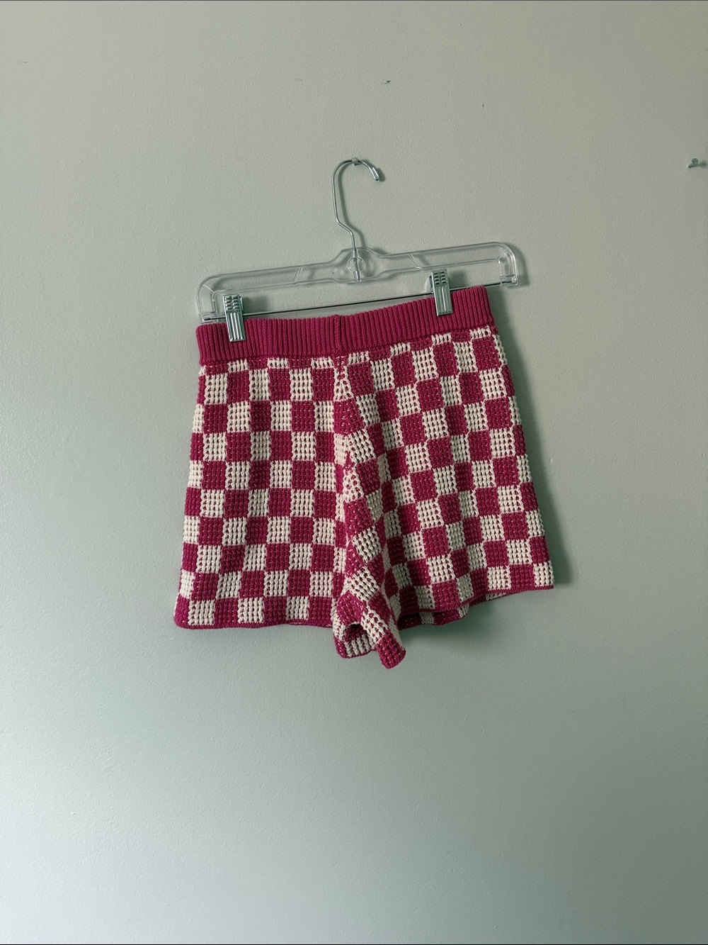 Checkerboard Knit Skort in Pink and Cream